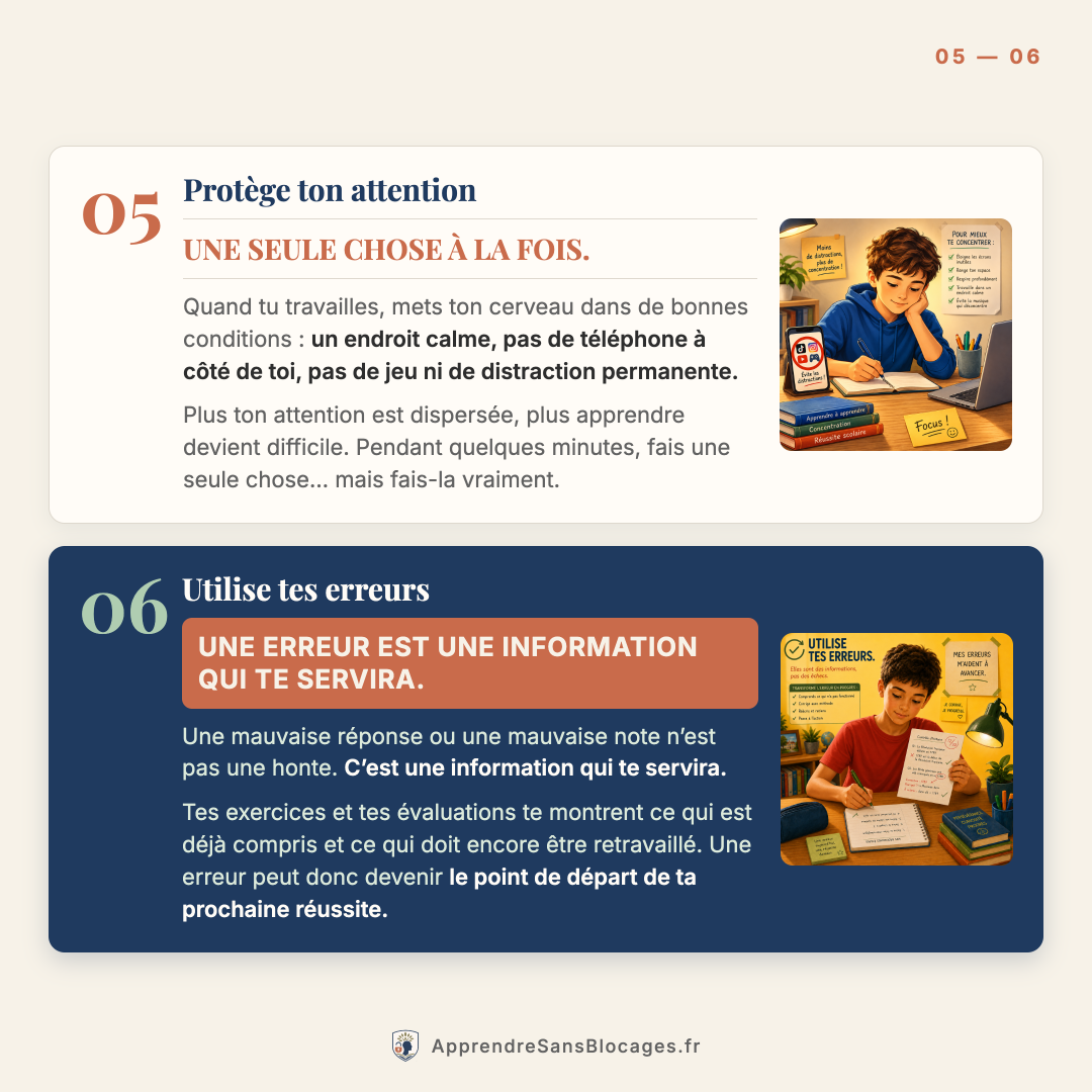 Conseils 05 et 06 : protège ton attention, utilise tes erreurs